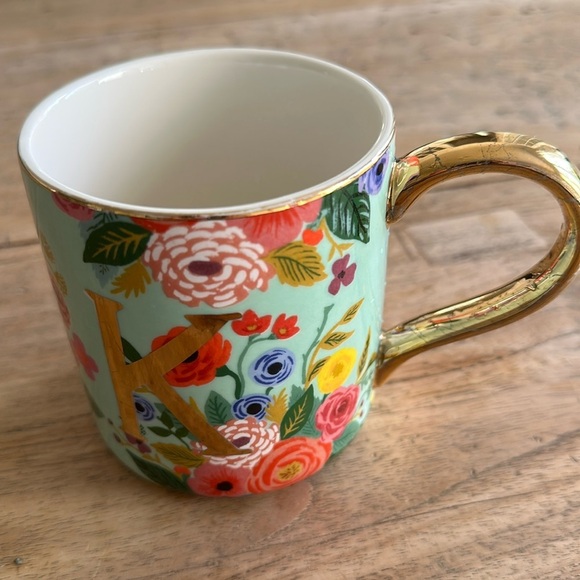 RIFLE PAPER CO. Porcelain Monogram Mug Floral Design K for Anthroplogie - Picture 1 of 8